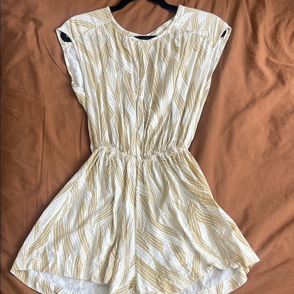 Beige and White Patterned Romper